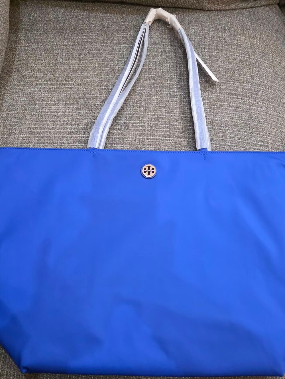 Tory Burch Bright Blue Nylon Tote with Logo Medallion